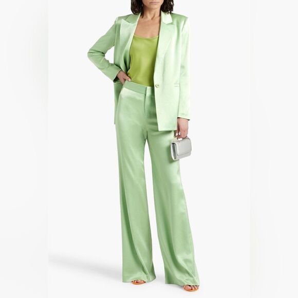 NWT Alice + Olivia Denny Satin Green Blazer Crepe Size 6 - Picture 3 of 15